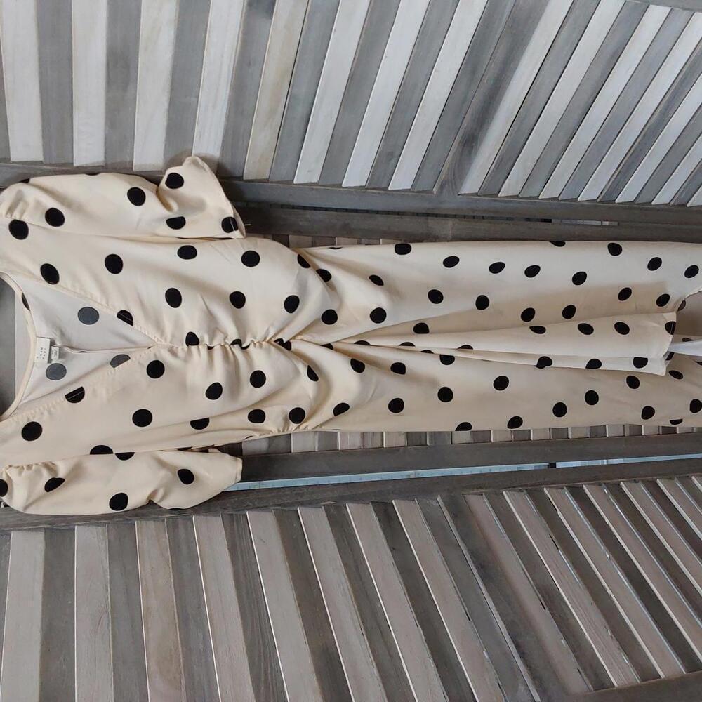 Elegant Polka Dot Midi Dress with Puff Sleeves | A New Day | XS